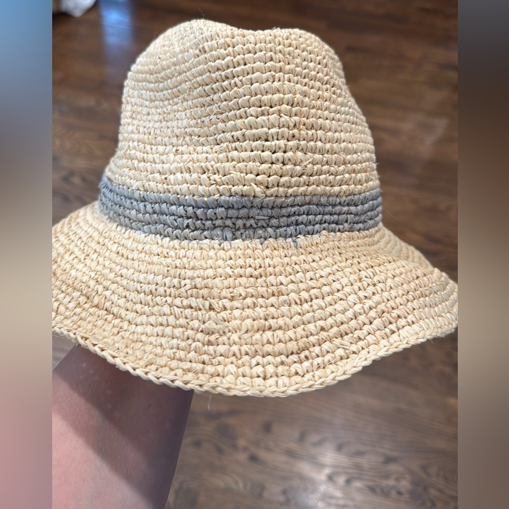 Hat Attack 100% raffia woven hat with grey band one size